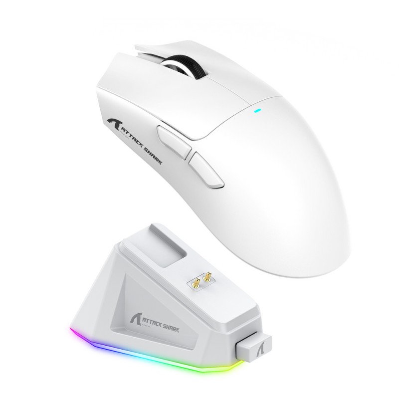 ATTACK SHARK X11 Wireless Gaming Mouse with Charging Dock - Color: White